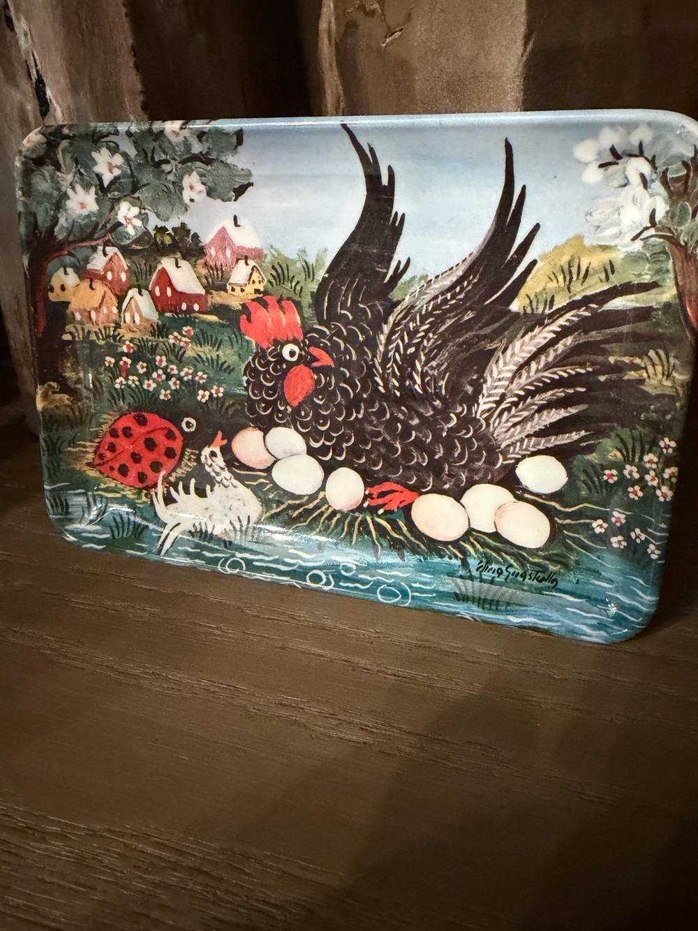 Vintage Decorative Crafts Inc. Farmhouse Hen & Rooster egg Tray Italy  4” x 6”